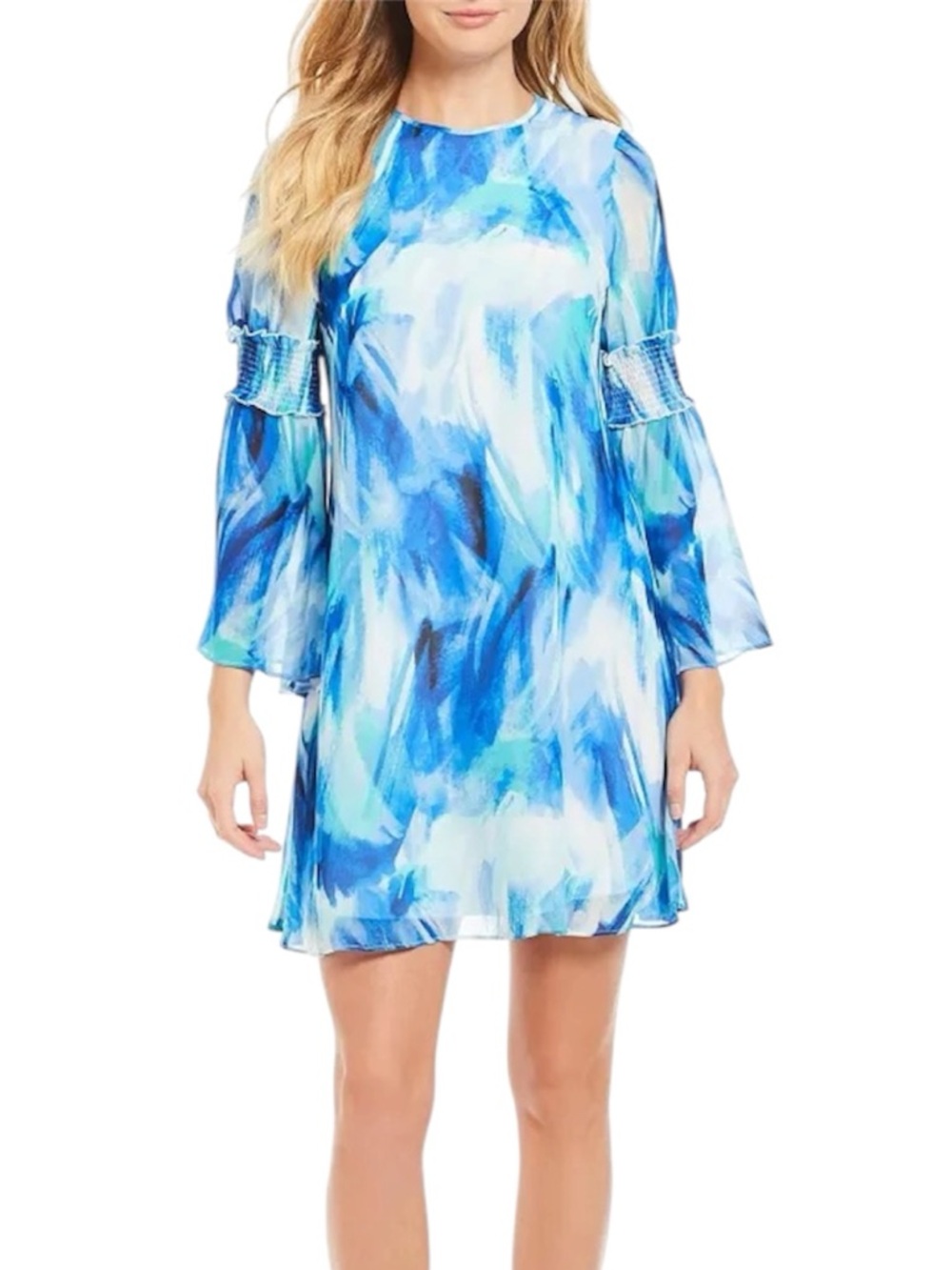 Calvin Klein Brush Stroke Print Bell Sleeve Mini Dress
